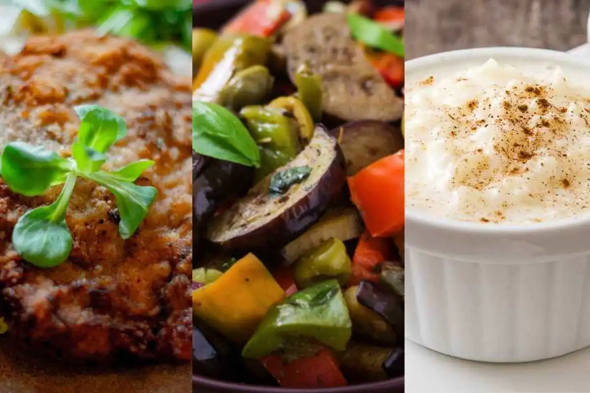 cotolette, melanzane e budino di riso