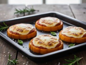 dei dischi di zucca conditi con pomodoro e mozzarella