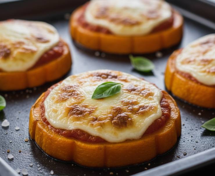 fette di zucca con pomodoro e mozzarella al forno