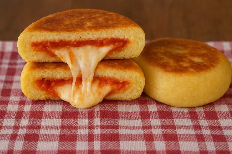 focaccina di patate con dentro pomodoro e mozzarella che fila