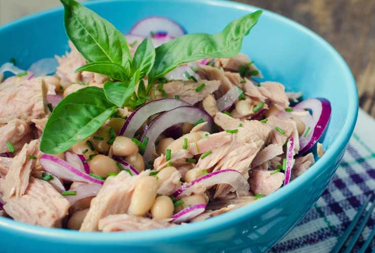insalata di fagioli, cipolla rossa e tonno
