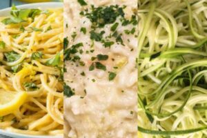 collage di spaghetti al limone risotto e spaghetti di zucchine